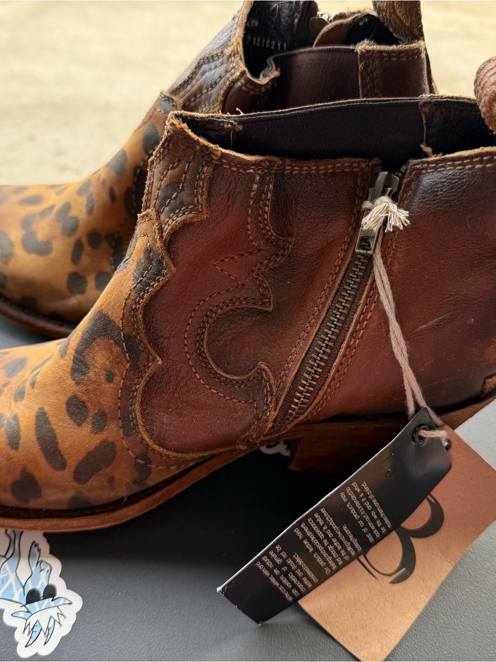 Ladies Brown Leopard Print Leather Western Ankle Boots